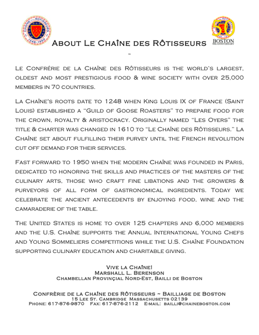 About the Chaîne des Rôtisseurs - Press Release