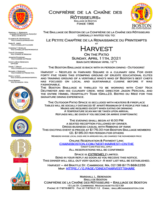 Chaine Boston Harvest Invite April 11, 2021