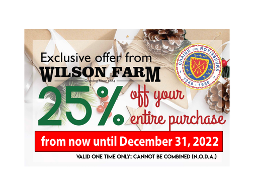 WILSON FARM-Chaine Des Rotissuers Coupon(25% Discount)2022